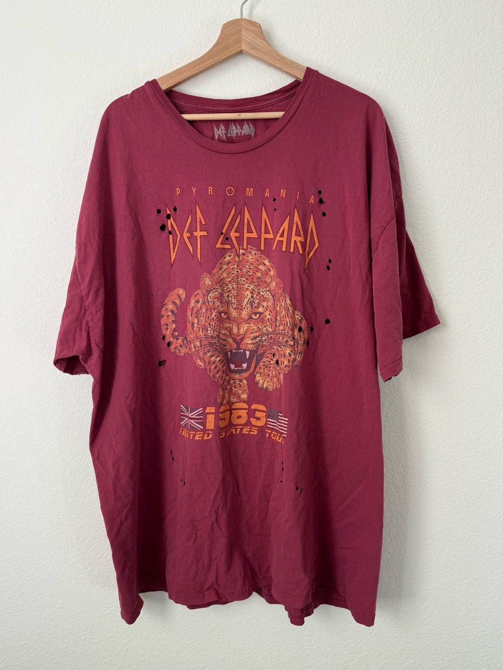 Urban Outfitters Oversized Def Leopard Band Graphic Tee - Burgundy